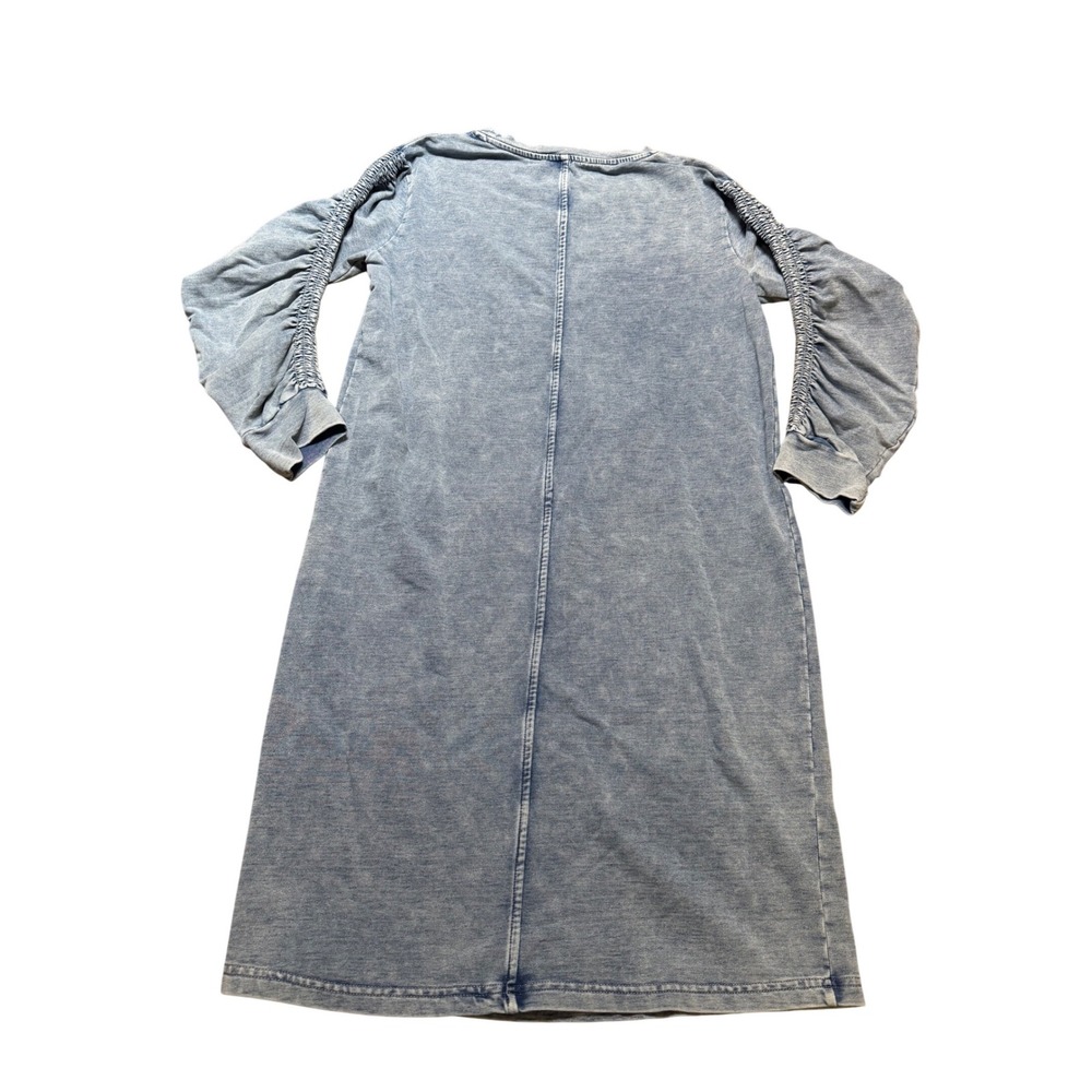 Jane and Delancey T-Shirt Dress Womens XS Blue Acid Wash Ruched Sleeve Excellent - Picture 8 of 8